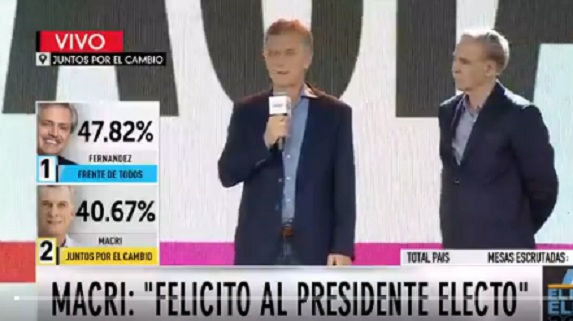 Macri: “Quiero felicitar al presidente electo Alberto Fernández”