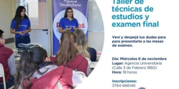 Brindarán talleres gratuitos sobre técnicas de estudio y examen final