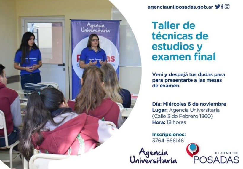 Brindarán talleres gratuitos sobre técnicas de estudio y examen final