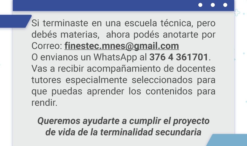 Están abiertas las inscripciones para el Plan de Terminalidad del Secundario Técnico