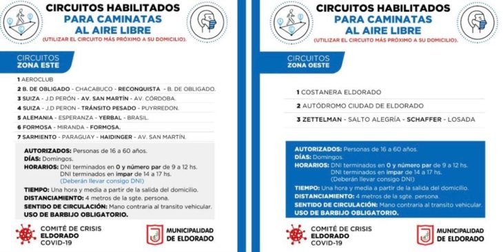 Coronavirus: en Eldorado se podrán realizar caminatas recreativas los domingos