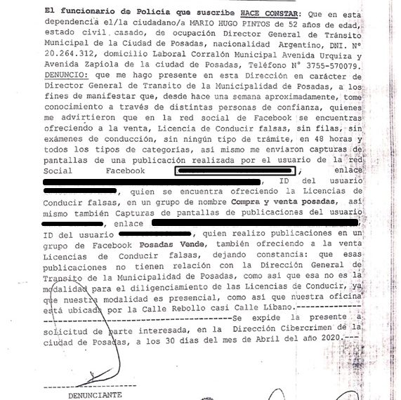 Denunciaron a personas que ofrecen licencias adulteradas por Facebook