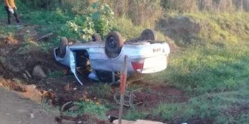 Garupá: solo daños materiales en despiste y vuelco en el By Pass
