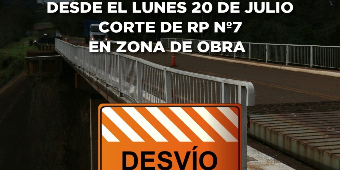 Por obras, desde el lunes estará cortado el tránsito sobre el puente de  la Ruta 7