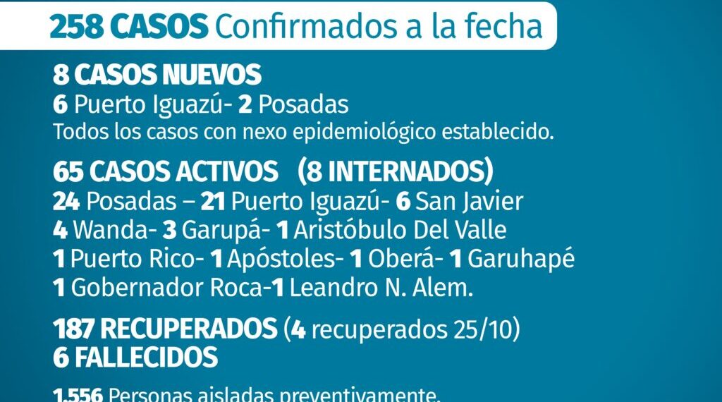 Coronavirus: Misiones sumó 8 nuevos casos positivos