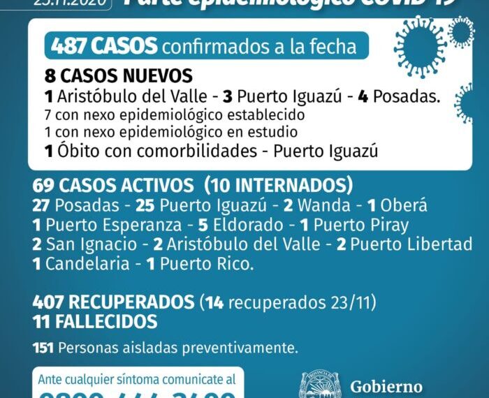 Covid-19 Misiones: confirman una víctima fatal y 8 nuevos positivos