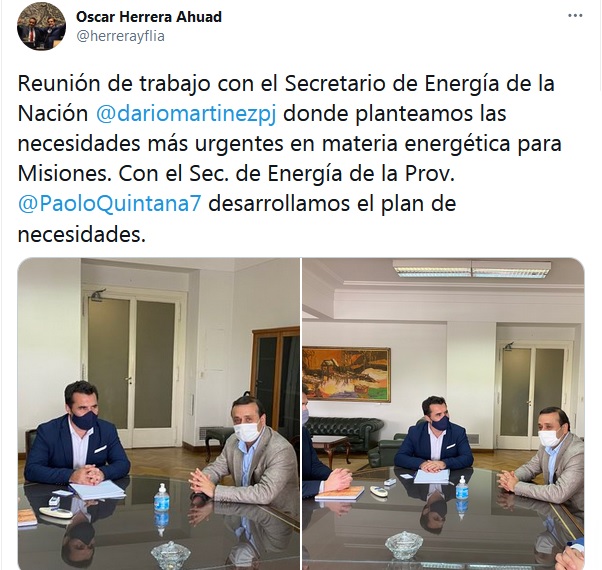 Herrera presentó al secretario de Energía de Nación un plan de necesidades para Misiones