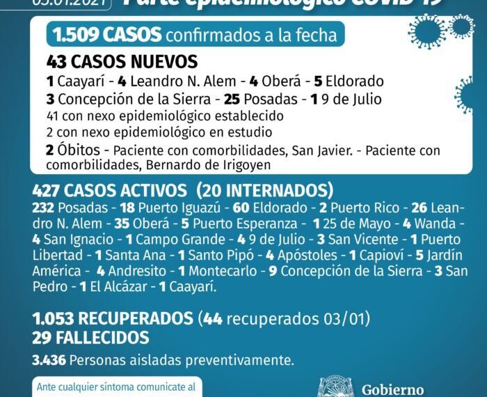 Dos nuevos muertos y 43 casos positivos de Covid-19 en Misiones