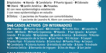 Tres fallecidos y 85 nuevos casos de Covid en Misiones, según el último parte oficial