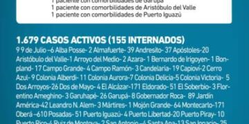 Misiones registró 4 nuevos fallecidos y 165 casos positivos de Covid