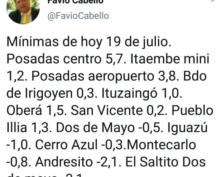 Lunes frío: con hasta 3 grados bajo cero en algunos puntos de Misiones