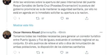 Herrera Ahuad reiteró el pedido de mantener cerrado el puente Posadas-Encarnación