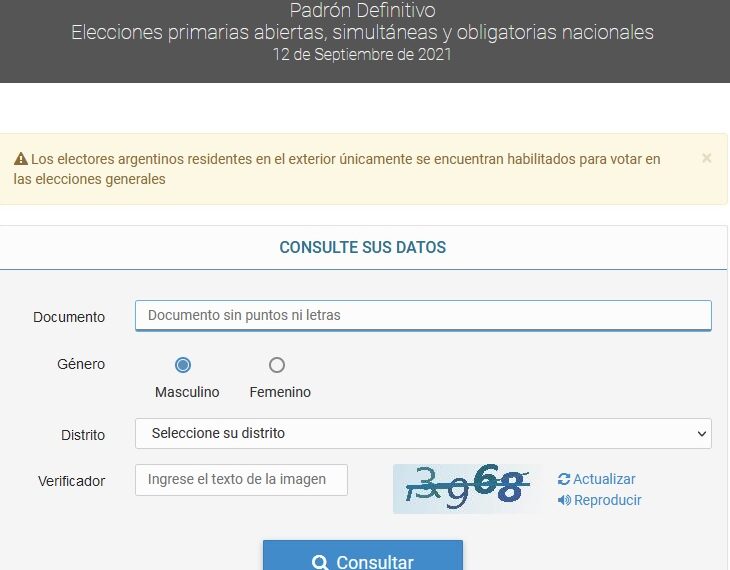 Ya está disponible el padrón de las elecciones legislativas nacionales