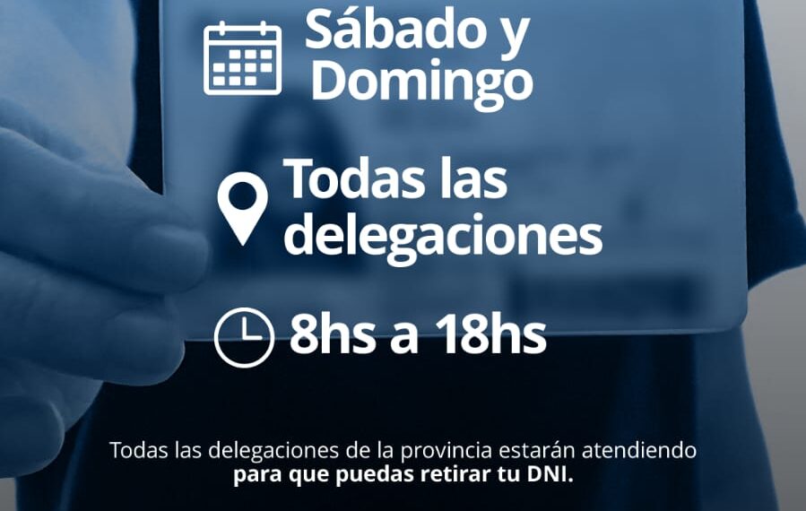 El sábado 13 y domingo 14 el Registro Provincial de las Personas estará abierto para retirar DNI