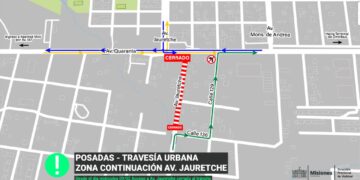 Travesía Urbana de Posadas: corte por obras en  colectora derecha (SUR) de la Quaranta y Jauretche