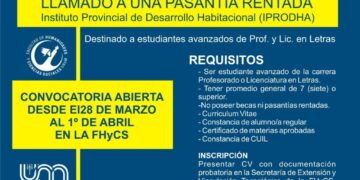 Convocan a pasantía rentada para estudiantes de Profesorado y Licenciatura en Letras