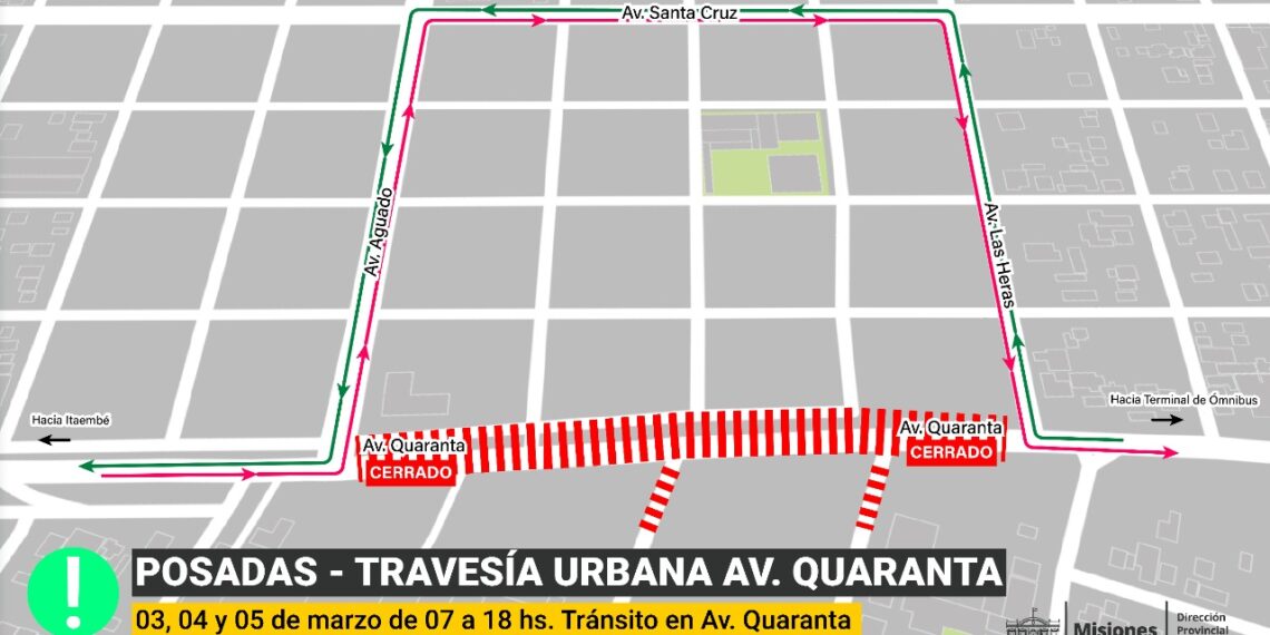 Travesía Urbana: Se interrumpe totalmente el tránsito por obras en Avenida Quaranta entre Las Heras y Aguado
