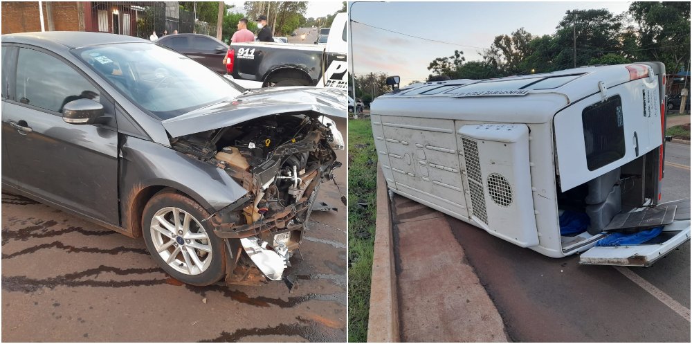 Posadas: un transporte escolar con niños volcó tras chocar con un auto