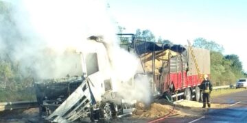Se incendió un camión que transportaba 34 toneladas de maíz