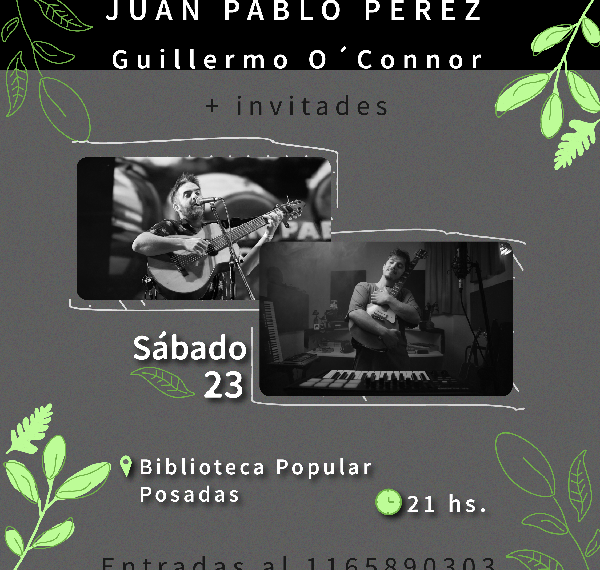 Guillermo O’Connor y Juan Pablo Pérez darán un concierto en la Biblioteca Popular
