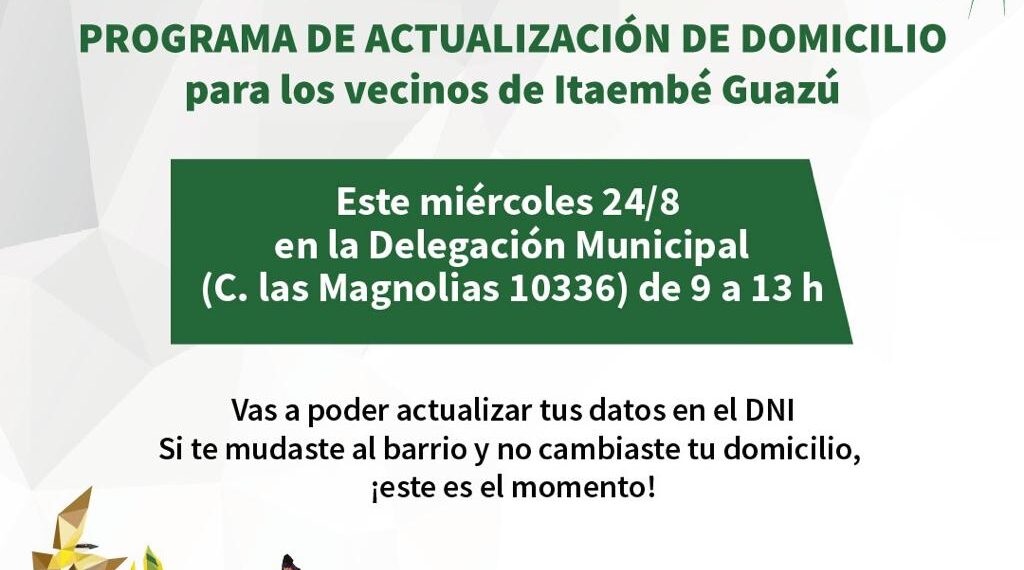 Convocan a vecinos de Itaembé Guazú a actualizar su DNI y cambio de domicilio