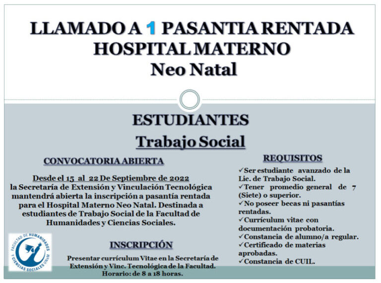 Convocan a pasantías rentadas para estudiantes de Trabajo Social