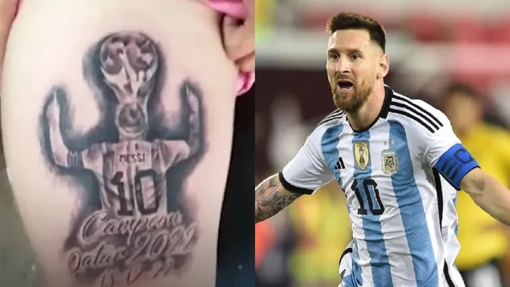 Se tatuó a Messi campeón en Qatar y lo atacaron por “mufa”