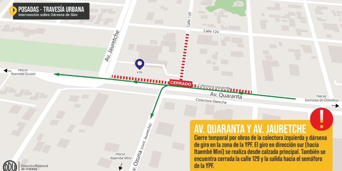 Modifican en forma provisoria el giro desde Quaranta por Jauretche hacia el sur