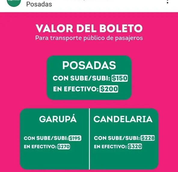 Rige nuevo cuadro tarifario para el servicio de transporte urbano