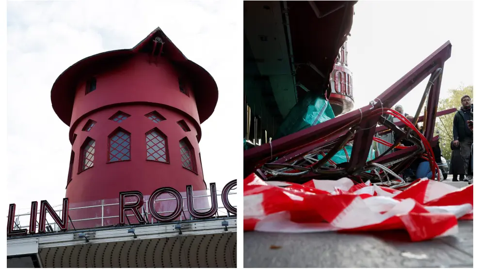 Las aspas del icónico cabaret Moulin Rouge en París colapsaron