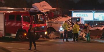 Tragedia en la Panamericana: un camión chocó y el contenedor que llevaba salió despedido, hay cinco personas fallecidas