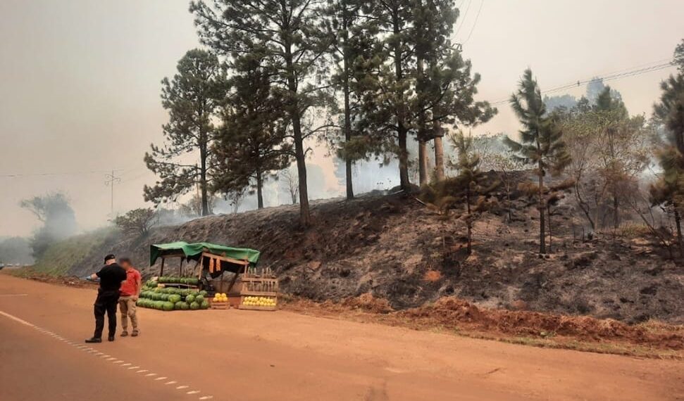 Vendedor de sandías arrojó la colilla de su cigarrillo sin apagar al malezal y provocó un incendio sobre la ruta 14