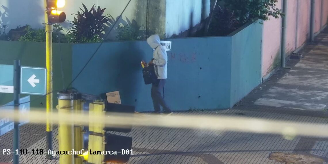 Cámaras del 911 captaron en tiempo real a un hombre mientras vandalizaba una escuela céntrica