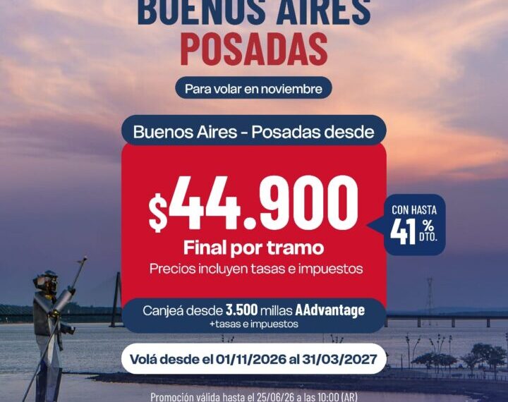 Desde noviembre, Posadas tendrá una nueva conexión aérea directa con Buenos Aires