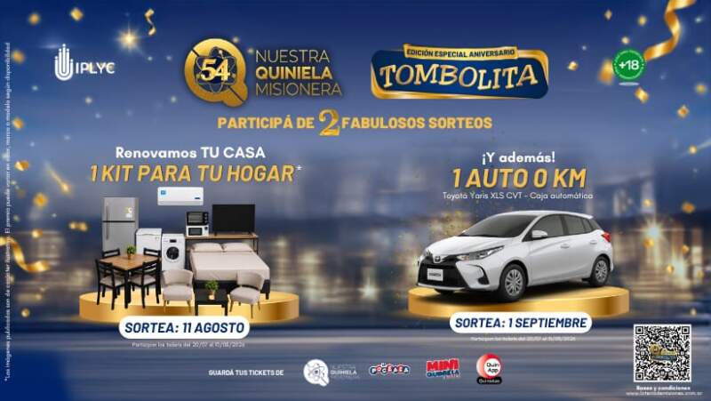 La Quiniela Misionera celebra sus 54 años con una Tombolita Aniversario que sorteará un hogar equipado y un auto 0 km