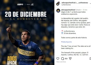 Tevez anunció la fecha de su partido despedida de Boca en La Bombonera
