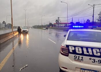 Perdió el control del auto al atravesar un charco de agua y despistó sobre la ruta 12 en Garupá